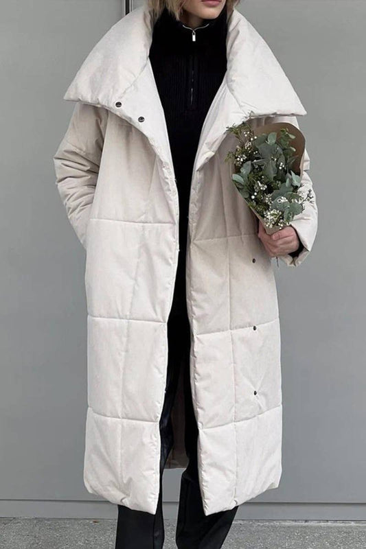 CWOCO0369_STAND COLLAR LONG SLEEVE LONG COTTON-PADDED COAT