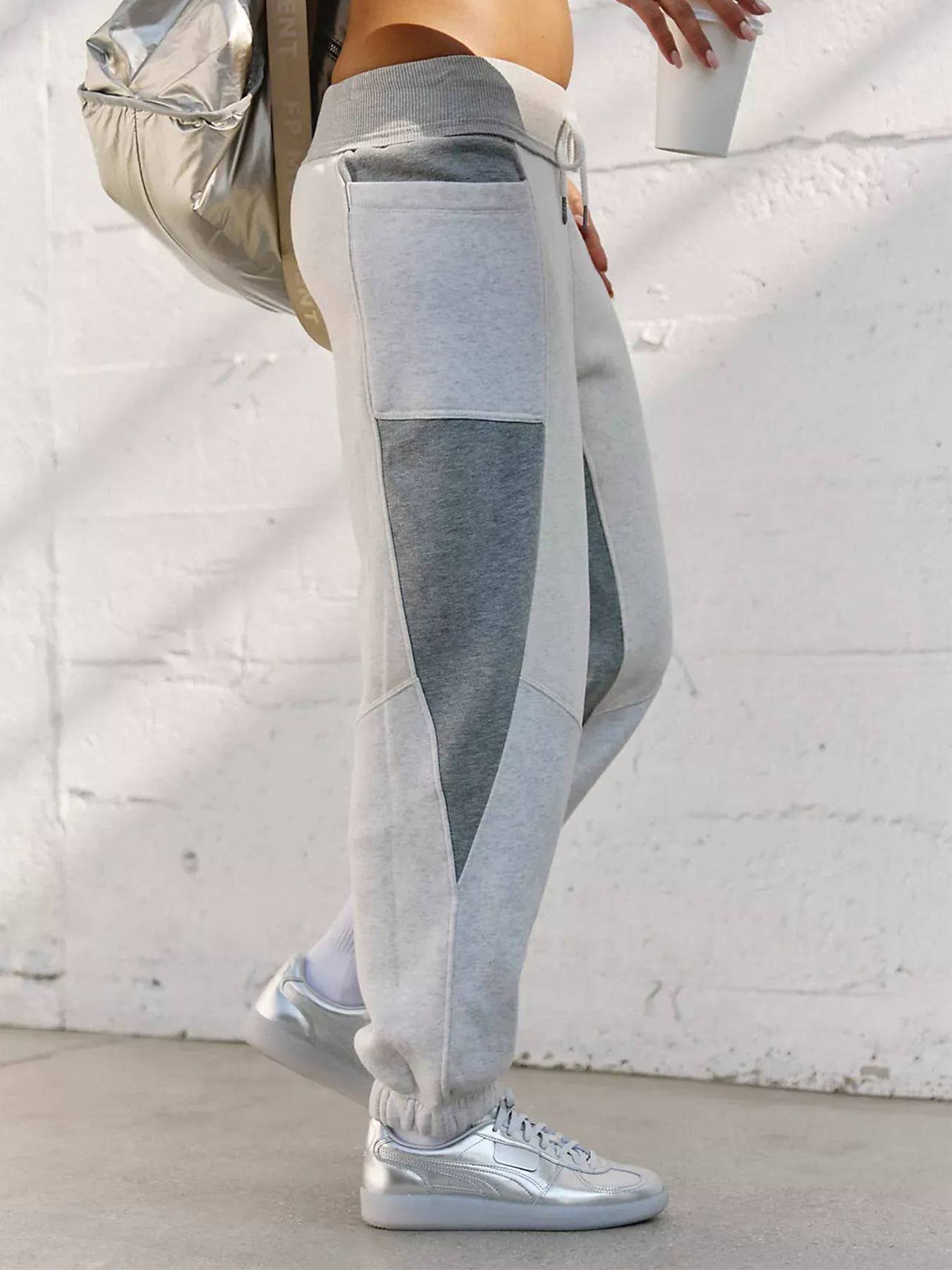 Spliced sports elastic waist guard pants