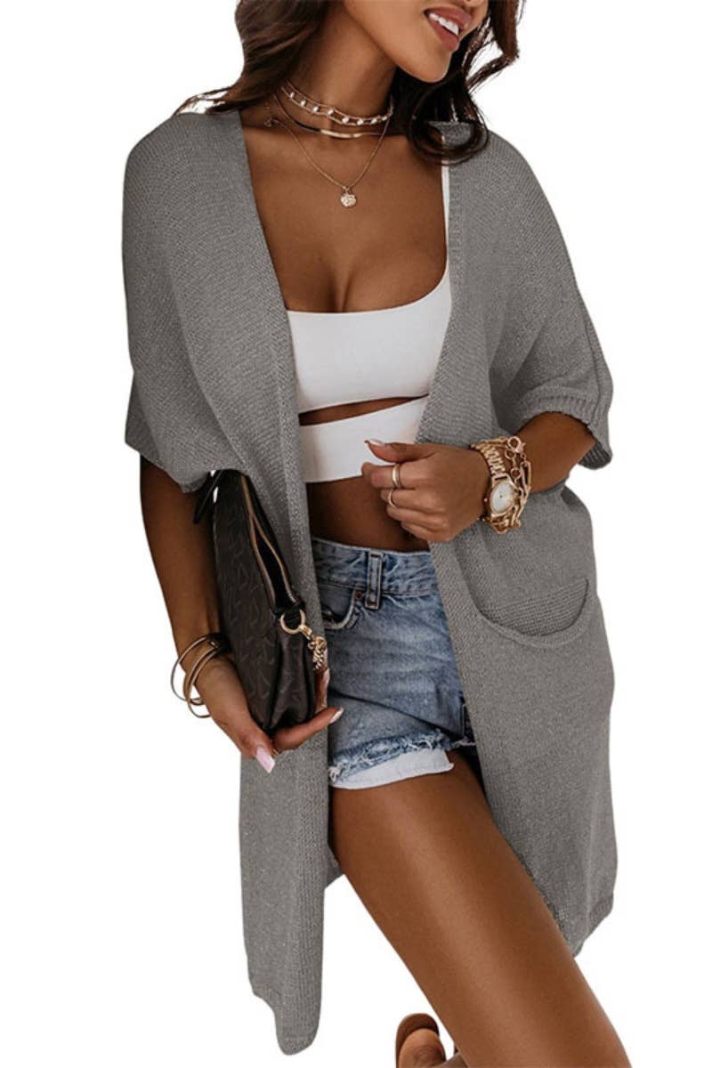 CWOCAS0053_AUTUMN SOLID COLOR SHORT SLEEVE LOOSE CARDIGAN