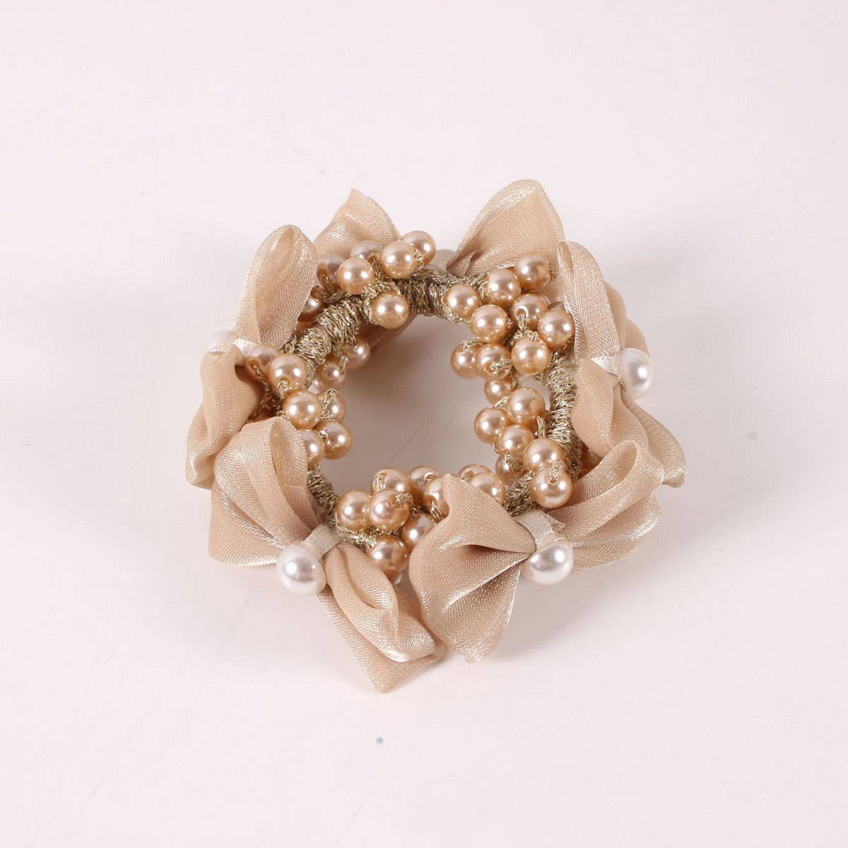 Elegant Pearl Satin Bow Elastic Hair Tie