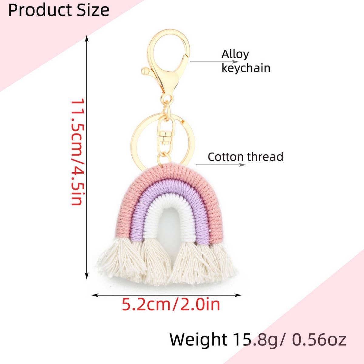 Macrame Rainbow Keychain Boho Car Hanging Decor_CWAB5031