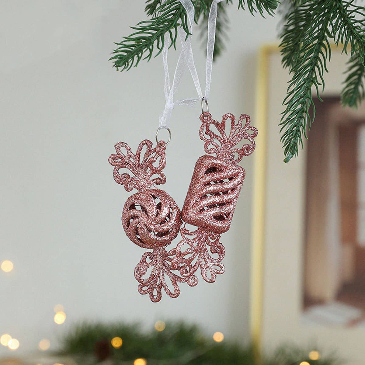 Pink Gold Glitter Plastic Christmas Tree Ornament_CWMM9763
