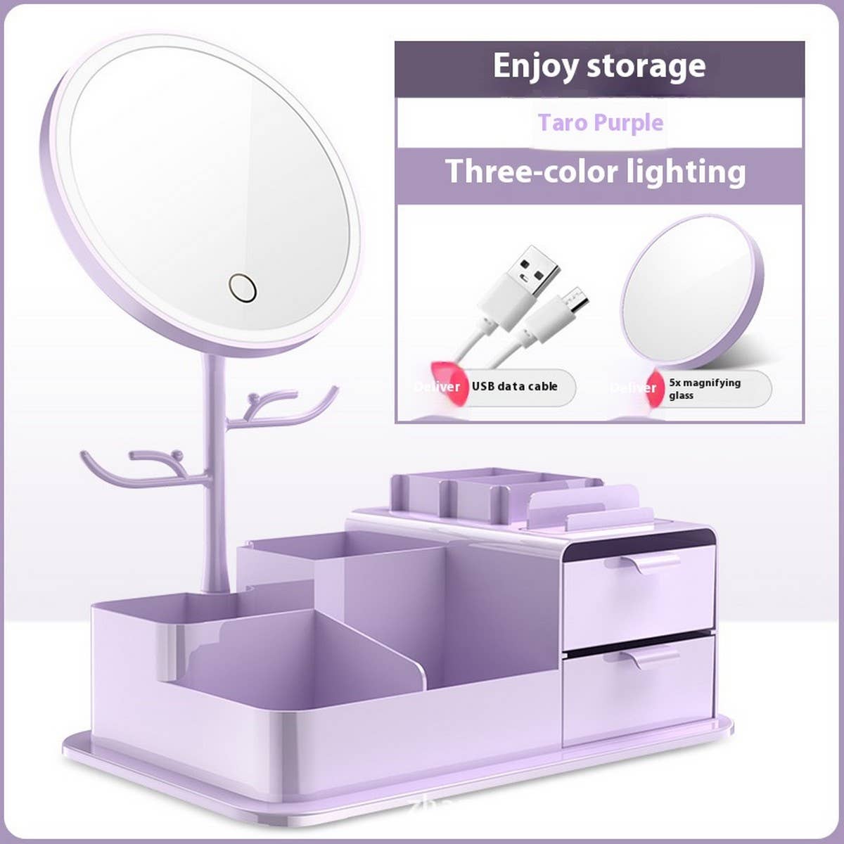 DESKTOP STORAGE BOX LED MAKEUP MIRROR