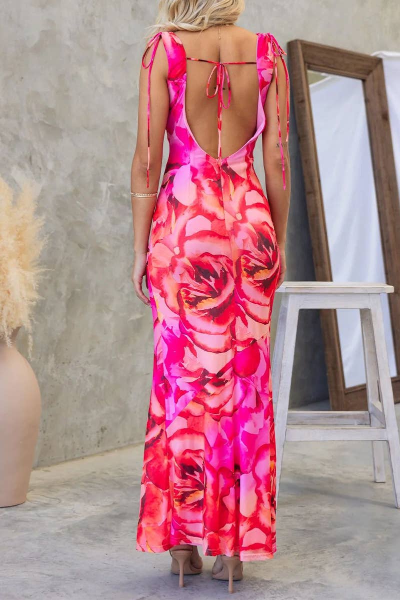 CWDMD5505_SUMMER ELEGANT V-NECK BACKLESS LACE-UP DRESS