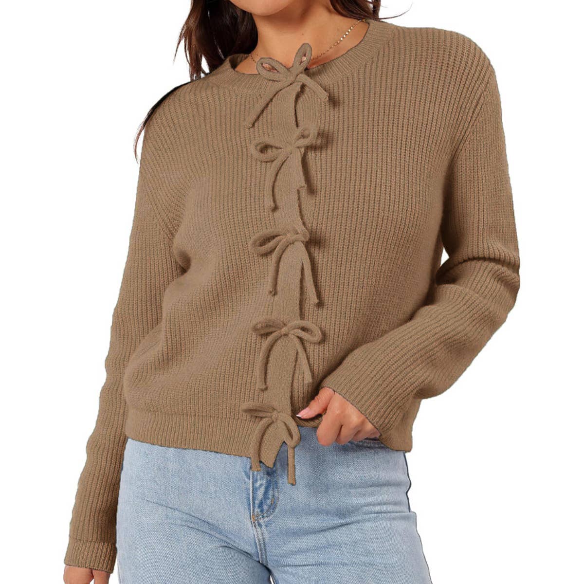 STYLISH AND COMFORTABLE BOW WOOL CARDIGAN