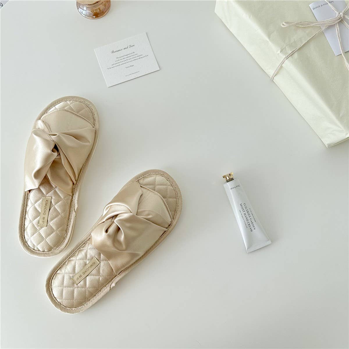 CROSS BOWKNOT FABRIC SLIPPERS INDOOR SLIPPERS