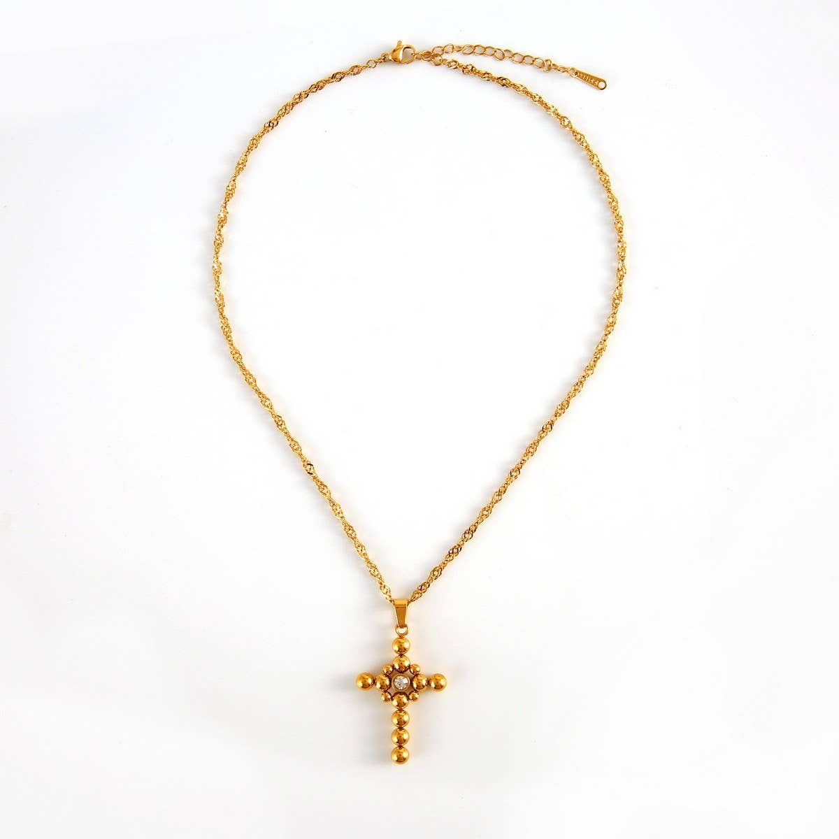 Minimalist Steel Bead Cross Necklace with Zircon