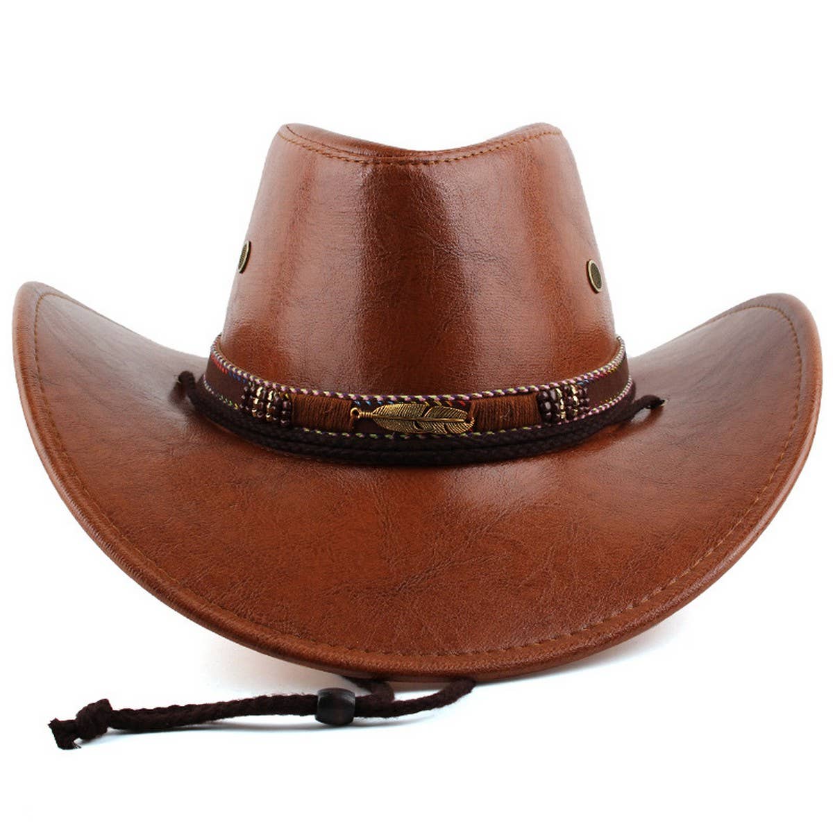 Feather Decor Western Cowboy Hat PU Suede Sun Hat_CWAH1887