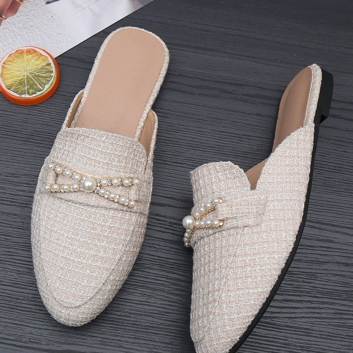 FASHION CASUAL PEARL FLAT BOTTOM MULES_CWSHF0039