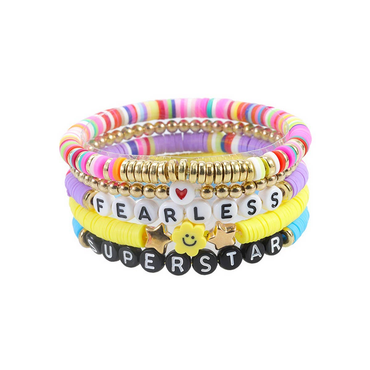 5PCS SMILING FACE LETTER BEAD BRACELET SET_CWMM0537
