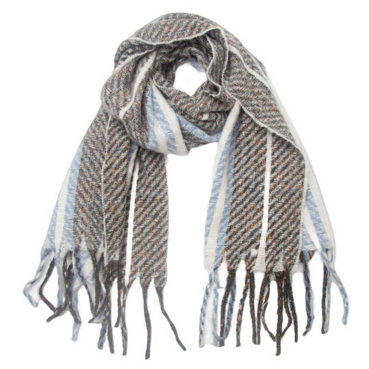 Striped Fringe Scarf ??Winter Knitted Shawl_CWASC0880