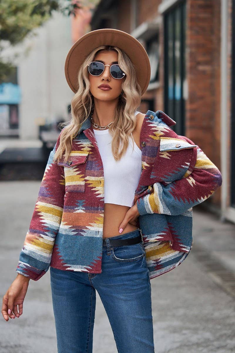 CWOCO0886_GEOMETRIC CROPPED LAPEL POCKET BUTTON COATS