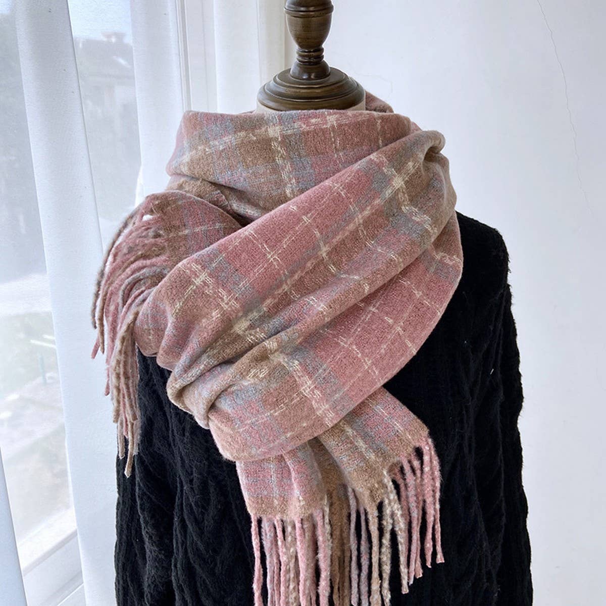 Plaid Tassel Scarf - Wrap for Students & Couples_CWASC1461