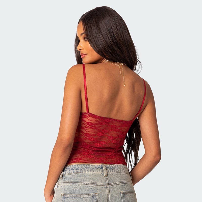 V-neck sexy lace see-through halter top