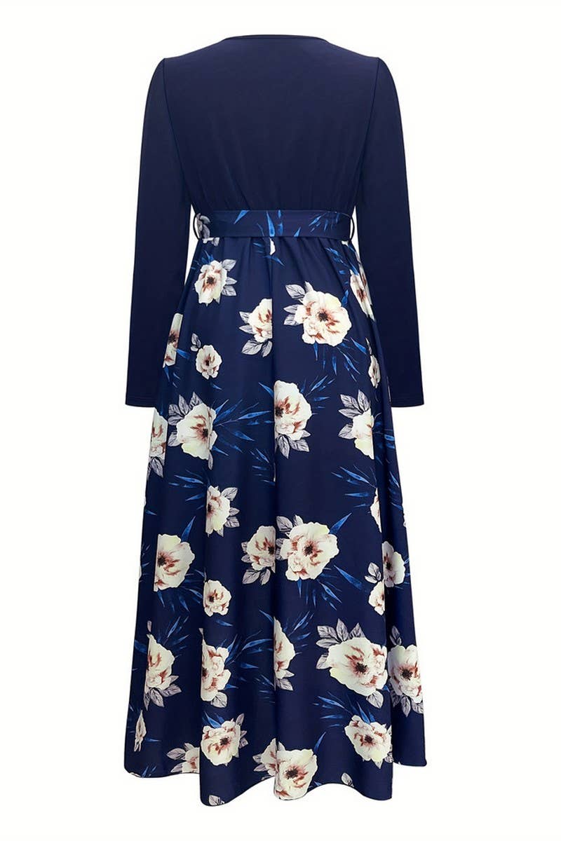 CWDMD5034_IRREGULAR PRINT LONG SLEEVE DRESS WITH BELT