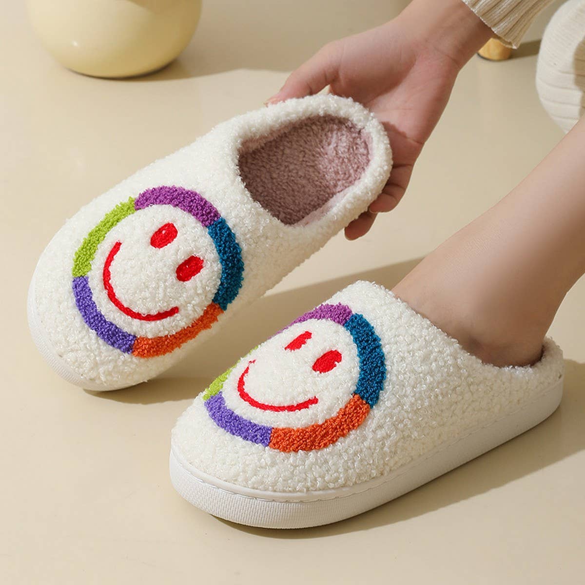 CUTE COLORFUL SMILEY FACE WINTER COTTON SLIPPERS