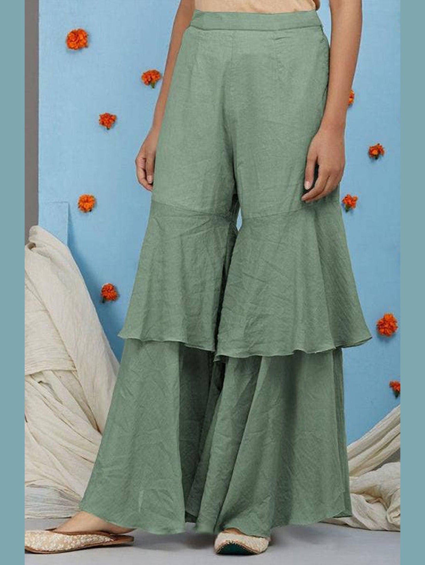 COTTON AND LINEN PATCHWORK CASUAL WIDE PANTS_CWBLP0634
