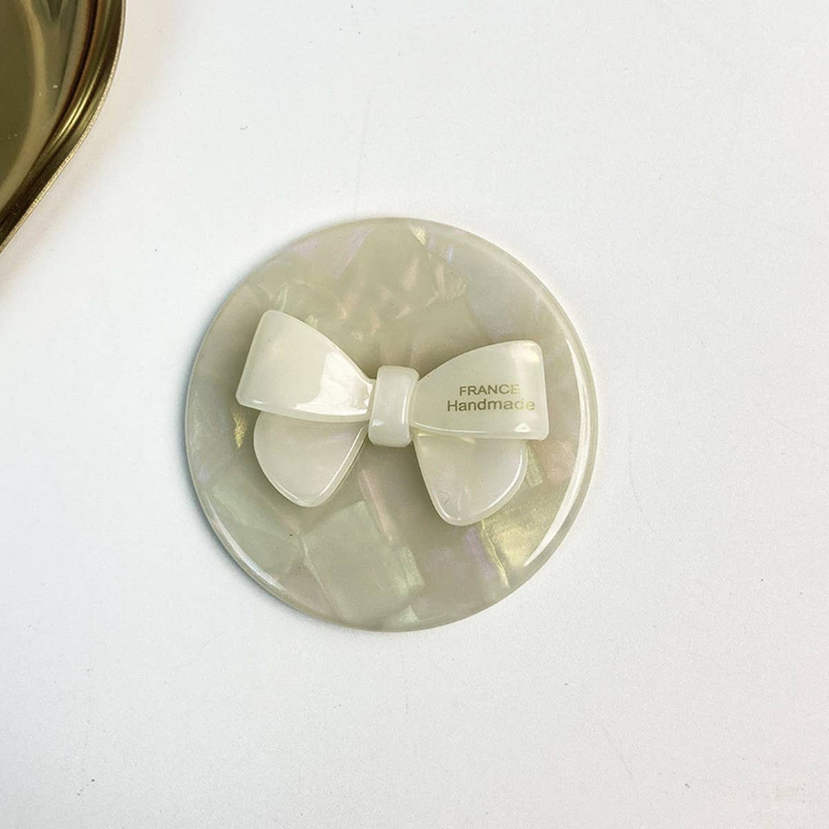 Acetate Bow Round Mirror Handheld Makeup Mirror_CWMM6367