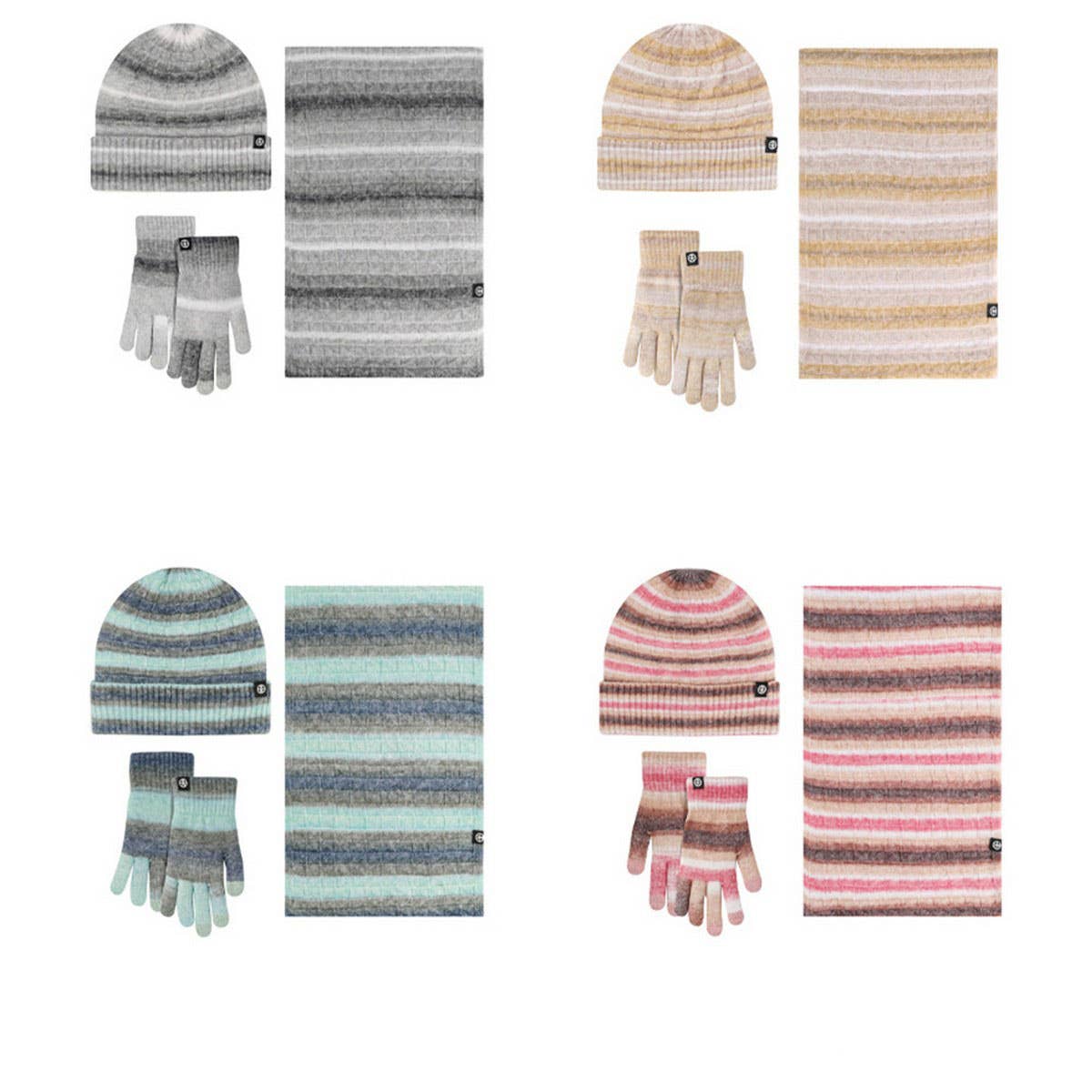 WINTER STRIPED GRADIENT SCARF THREE-PIECE SET