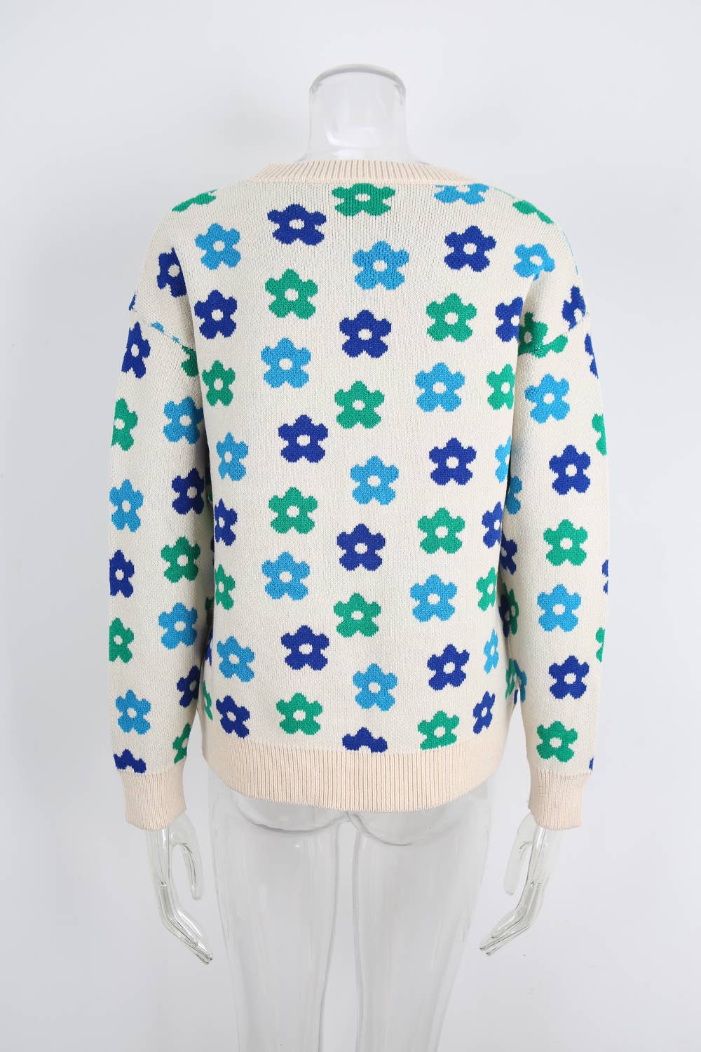 Versatile flower-printed warm threaded sweater