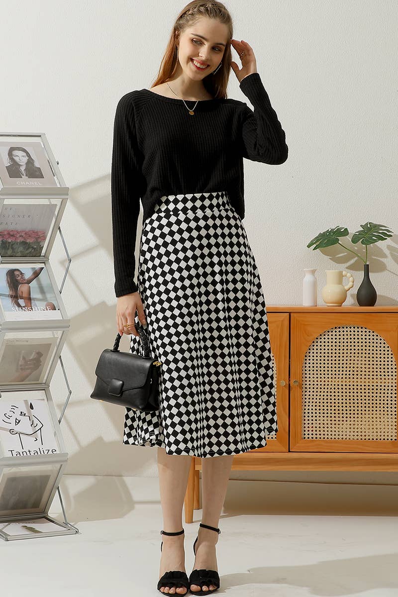 WOMEN FASHION OVER KNEE PLAID SKIRT_CWBLS122