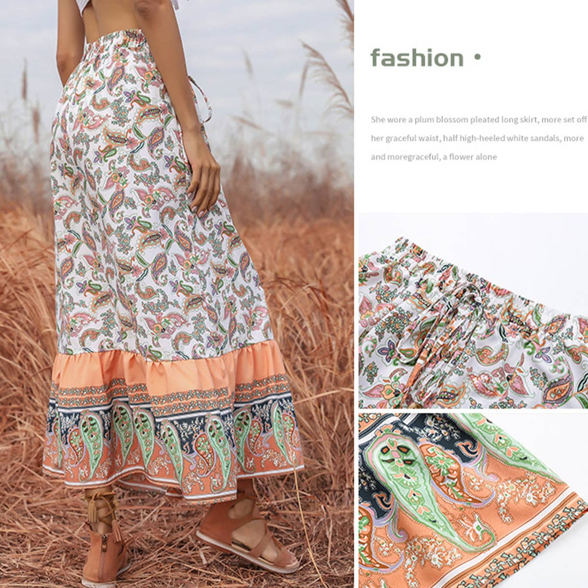 SPLIT LACE-UP BOHEMIAN FLORAL SKIRT