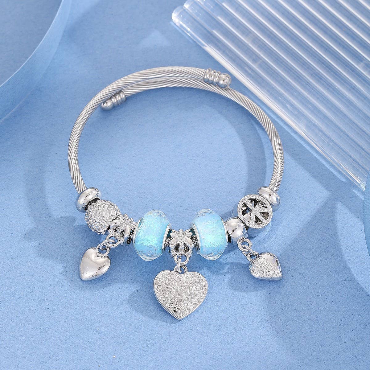 Elegant Alloy Couple Bracelet with Crystal Pendant