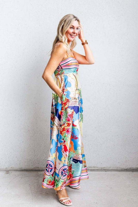 CWDMD5151_PRINTED HOLIDAY STYLE SUSPENDER DRESS