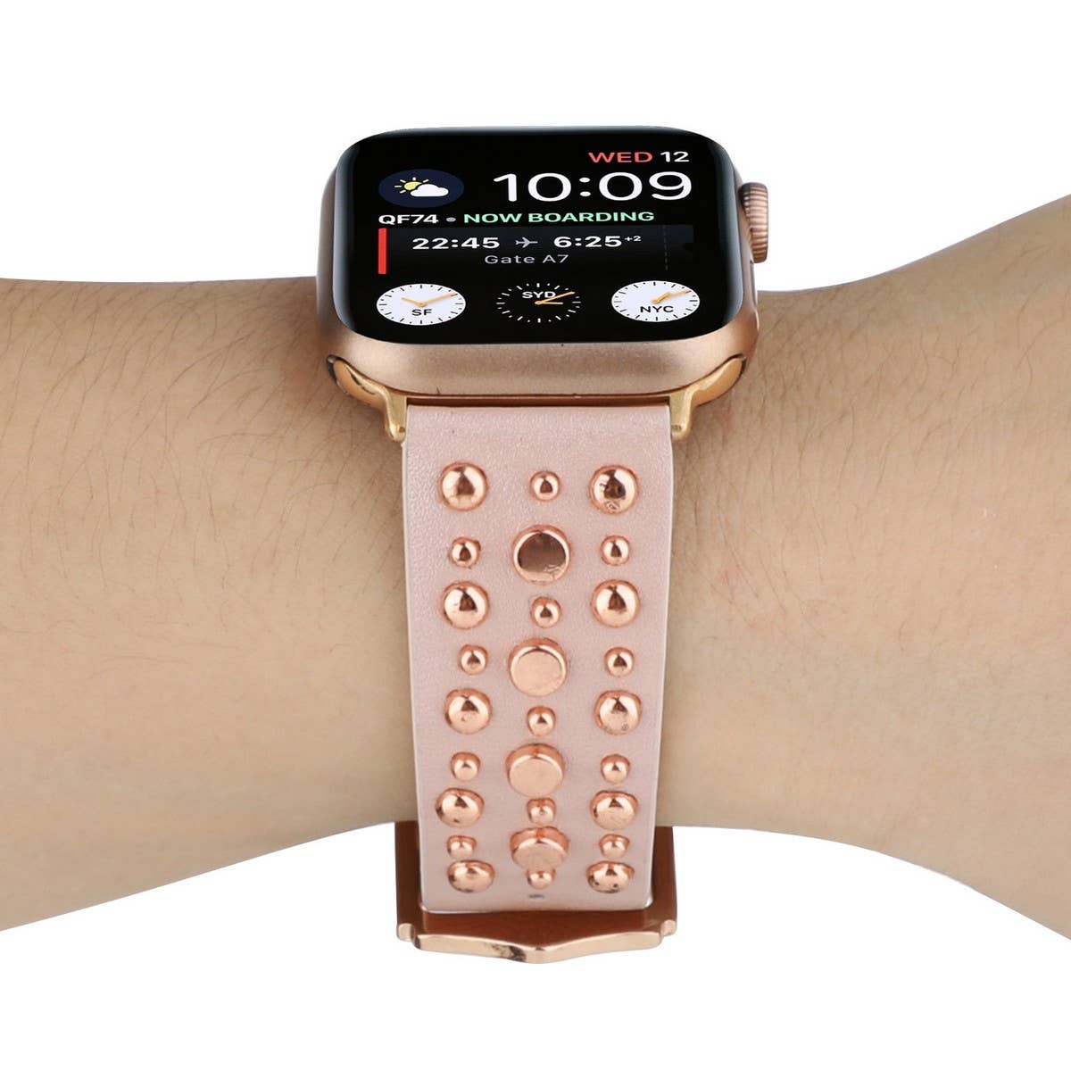 IWATCH9-1IWATCH8 GOLD RIVET GENUINE LEATHER STRAP