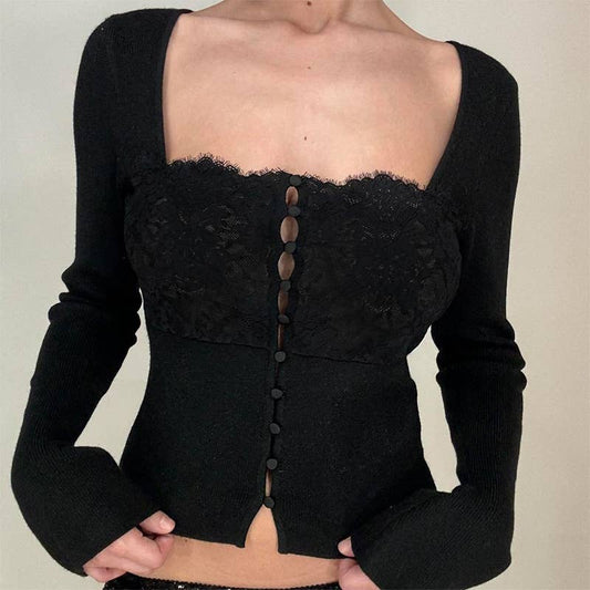 A stylish and elegant square-necked button top