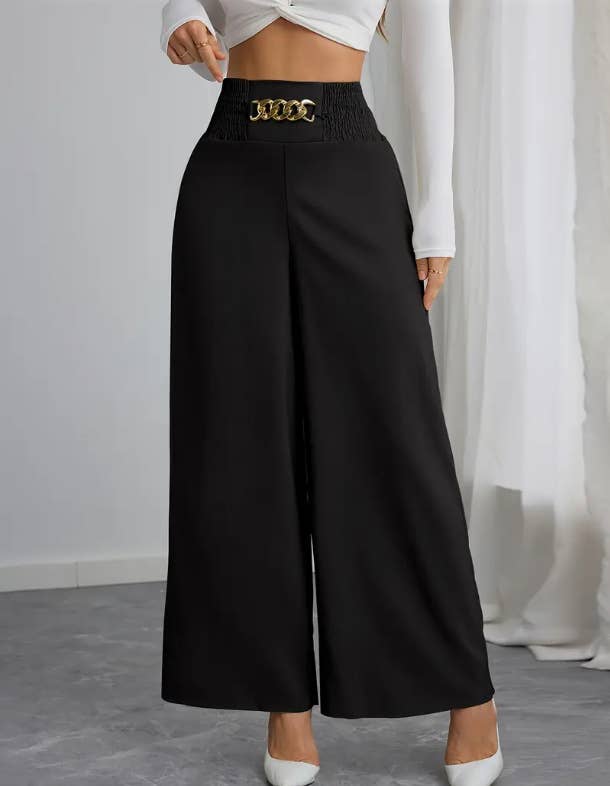 COMMUTER SOLID CHAIN SPANKING WIDE-LEG PANTS