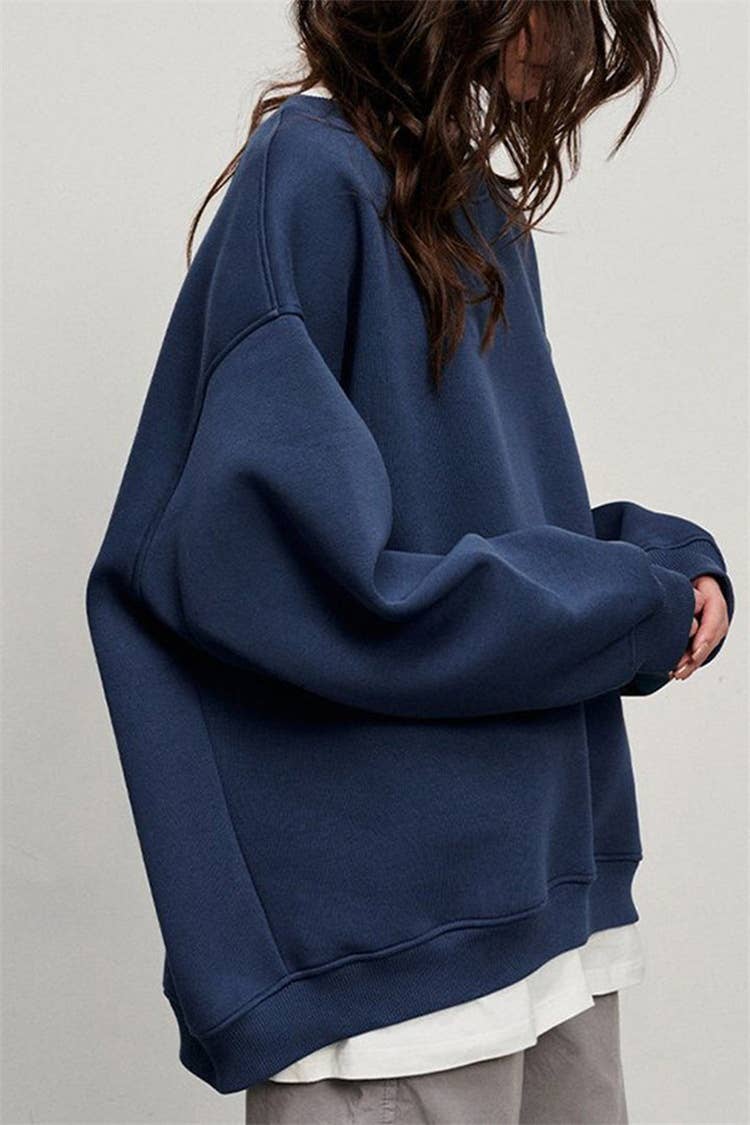 SOLID COLOR CREW NECK LOOSE FASHION HOODIE