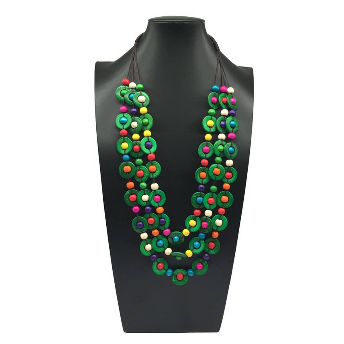 HAND WOVEN COCONUT SHELL WOOD ROUND BEAD NECKLACE