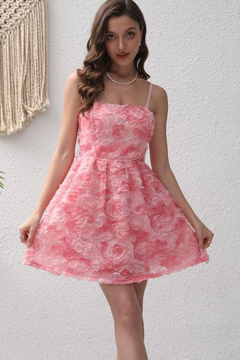 CWDSD10634_ROSE EMBROIDERED BOW TIE SPAGHETTI STRAP DRESS