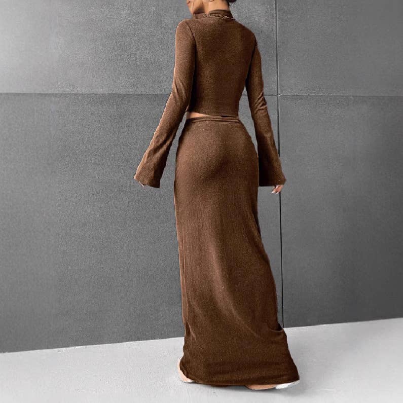 SOLID COLOR PANTS LONG-SLEEVED TOP TWO-PIECE SET