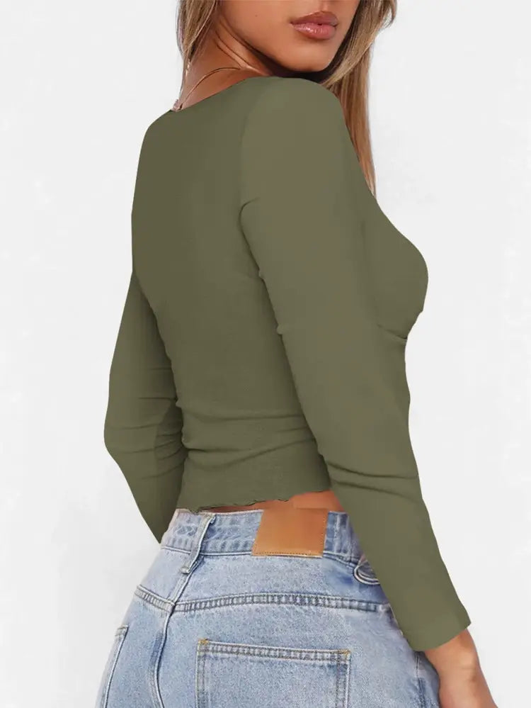 Y2K SEXY LOW CUT KINK BM LONG SLEEVE CROP TEE