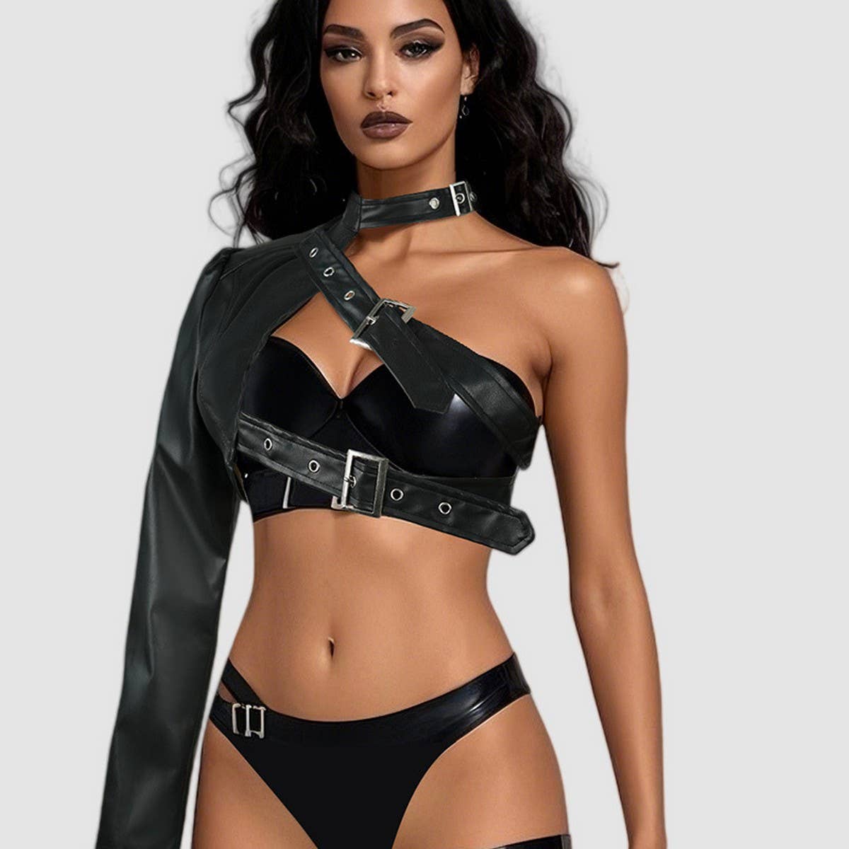 Black Punk PU Jacket ??Asymmetrical Rock Style_CWMM9007