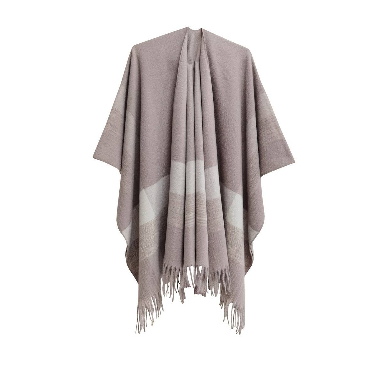MONOCHROME STRIPED TASSEL WARM SHAWL CLOAK