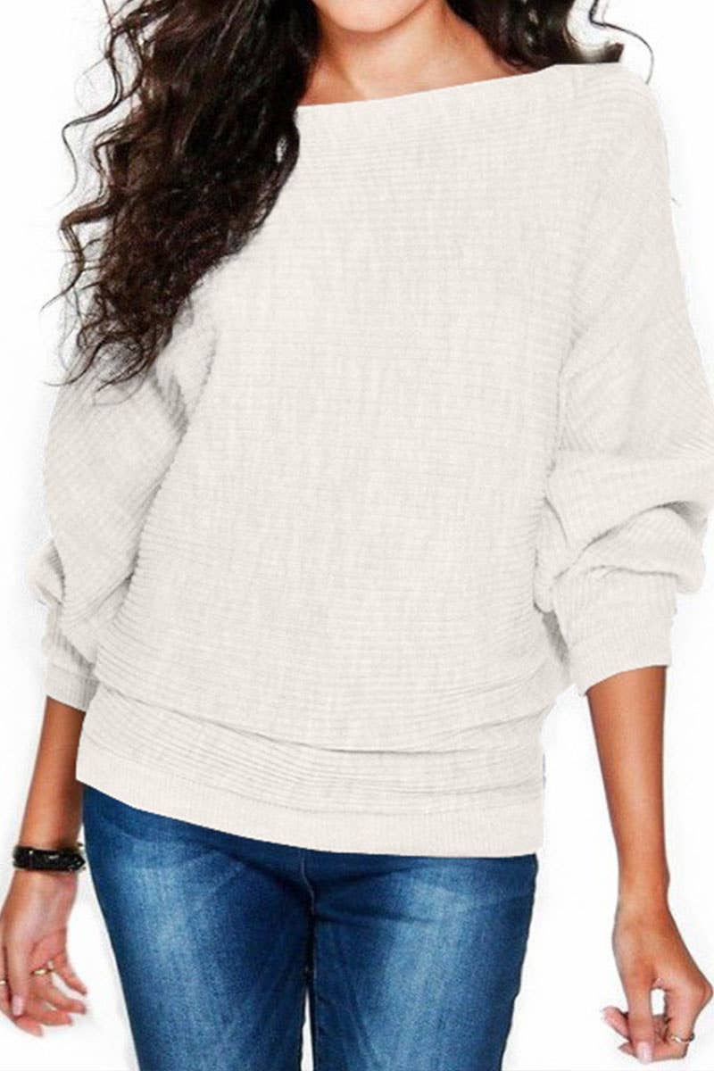 Stylish baggy bat-sleeve knit sweater