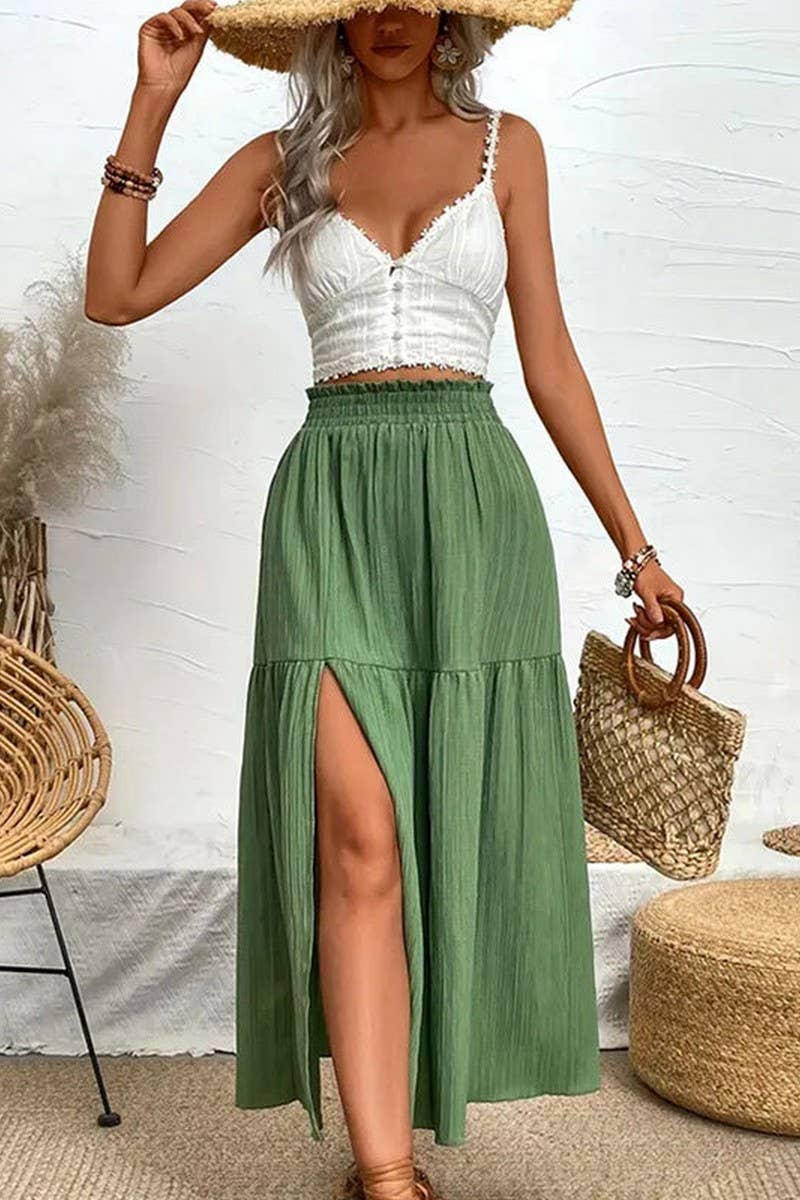 CWBLS0442_SPRING AND SUMMER HIGH-END SLIT RUFFLE SKIRT