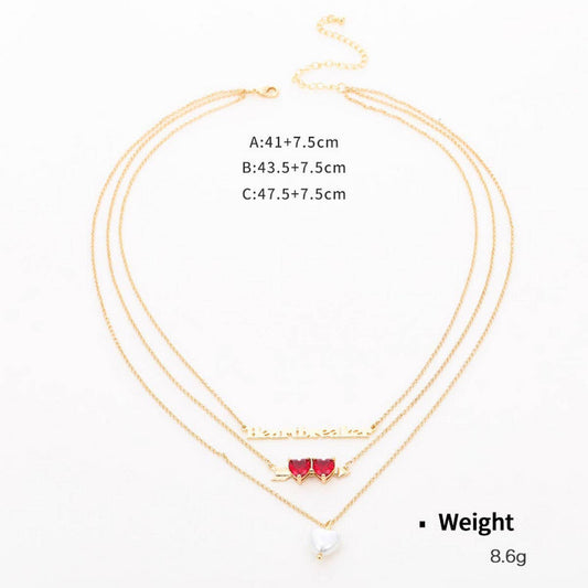 HEART-SHAPED ZIRCONIUM INLAID MULTI-ROW NECKLACE