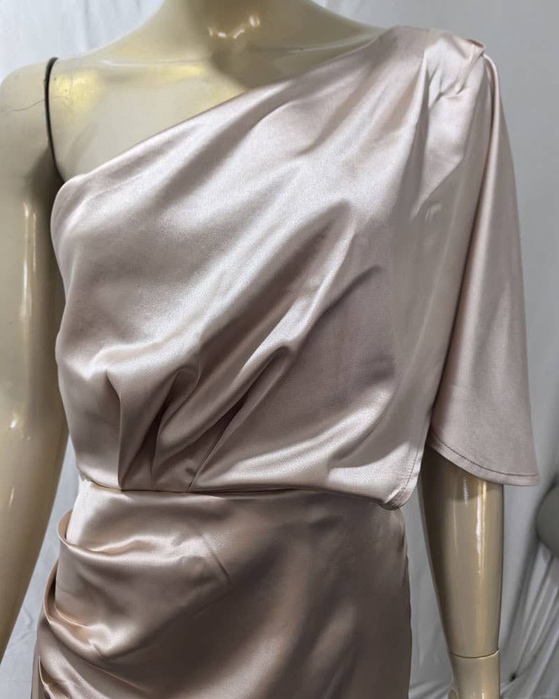 IRREGULAR MID-WAIST DRESS WITH SLOPING SHOULDERS