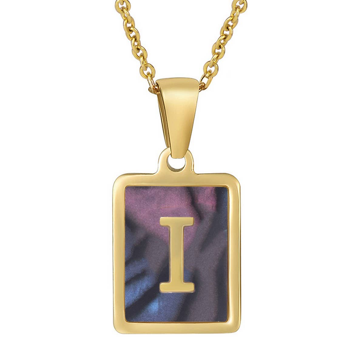 CWAJE1930_Square Stainless Steel Color Shell Letter Necklace