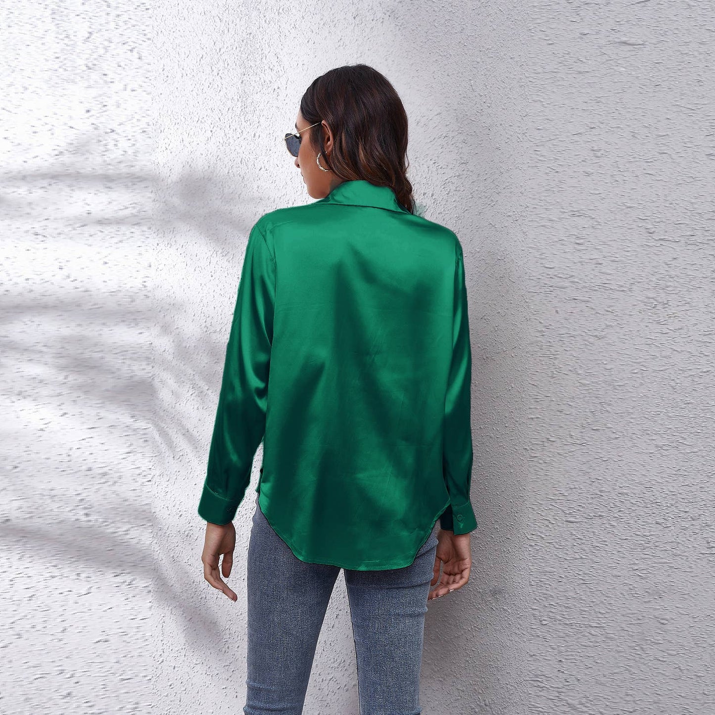 Satin silk long-sleeved shirt