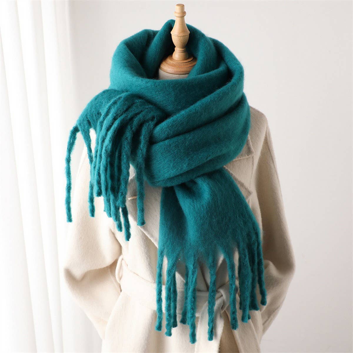 Mohair Tassel Scarf for Winter, Unisex Long Shawl