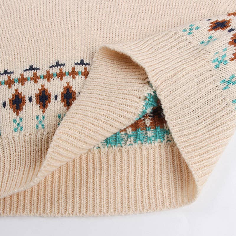 VINTAGE JACQUARD BUTTON PULLOVER SWEATER