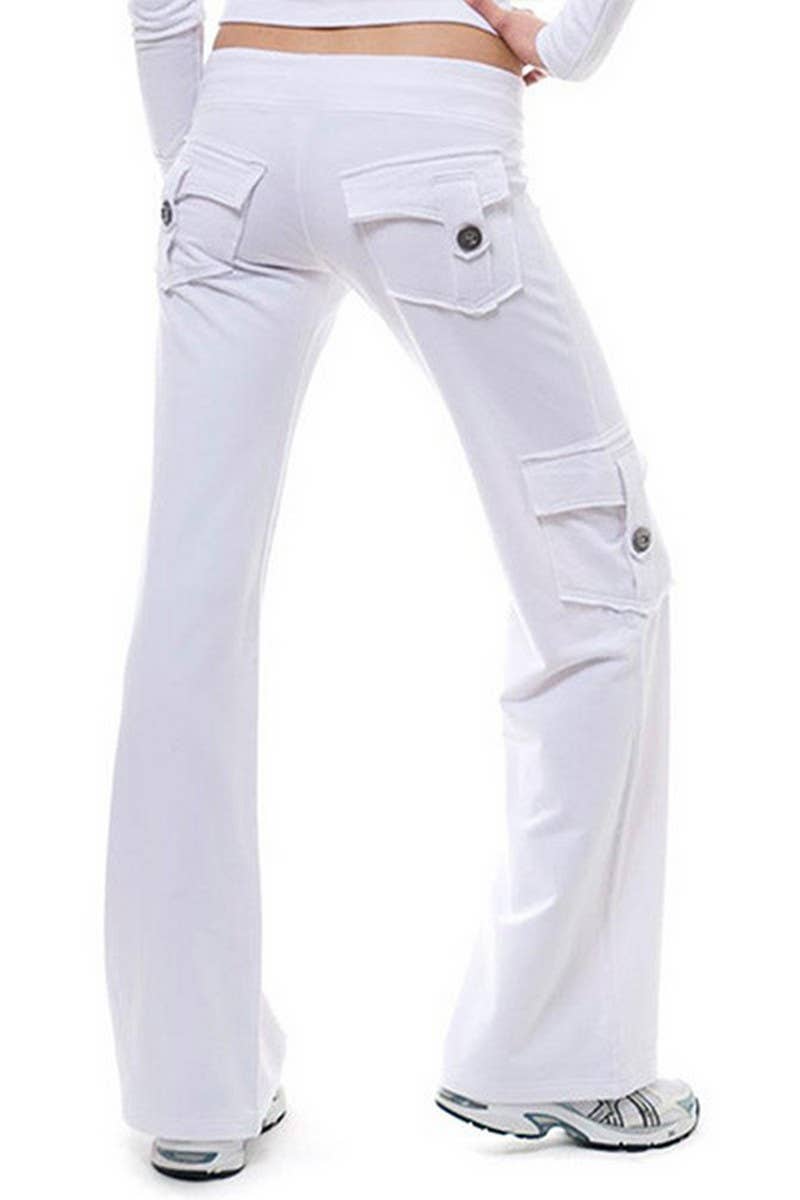 CWBLP1837_FASHION ELASTIC WAIST BUTTON POCKET YOGA PANTS