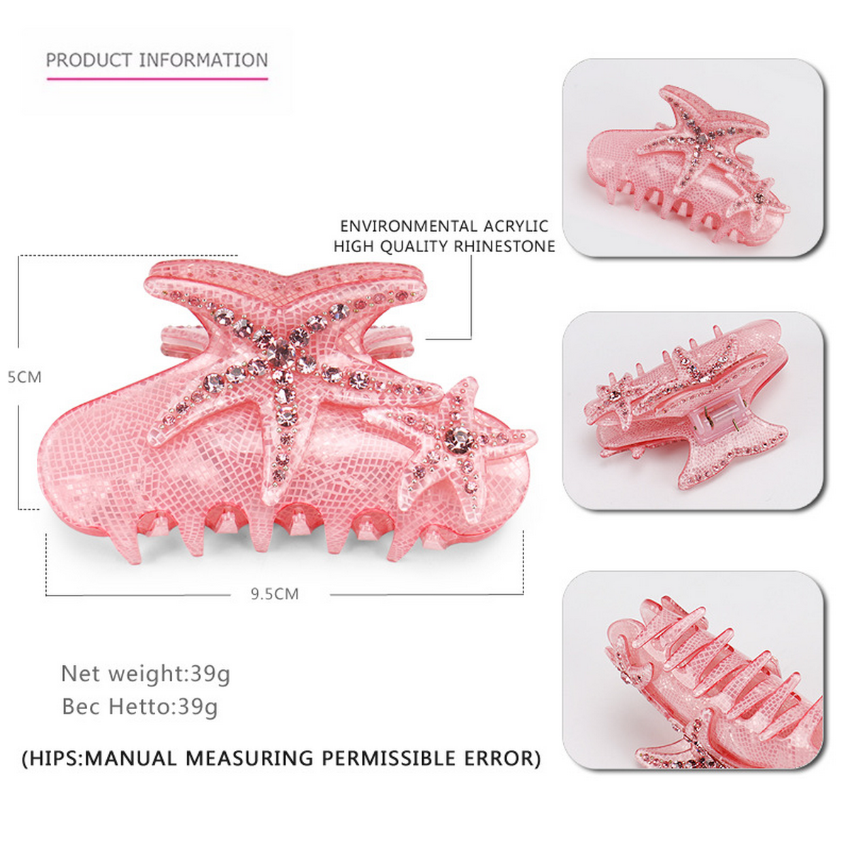 Blue Starfish Hair Claw??œCrystal Acrylic Shark Clip_CWAHA4418