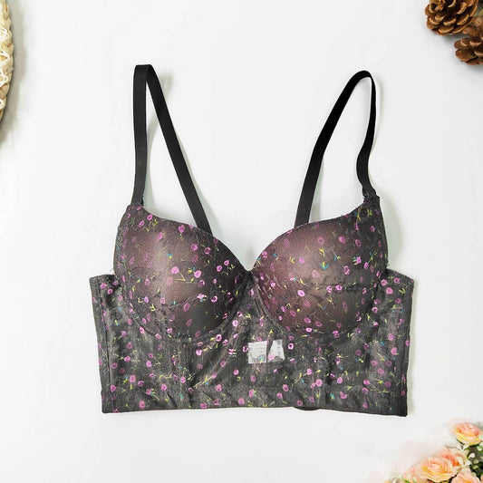 SEXY HERRINGBONE BRA WITH LACE FLORAL PATTERN