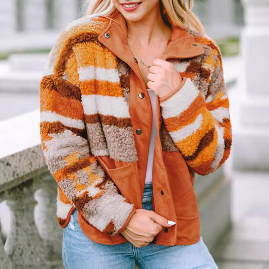 LEATHER FLEECE PATCHWORK BREASTED CARDIGAN